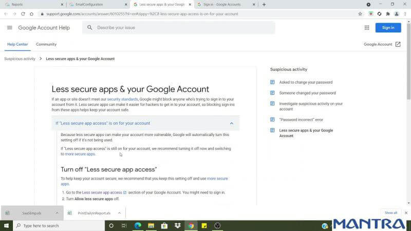 SMTP Configuration using Google